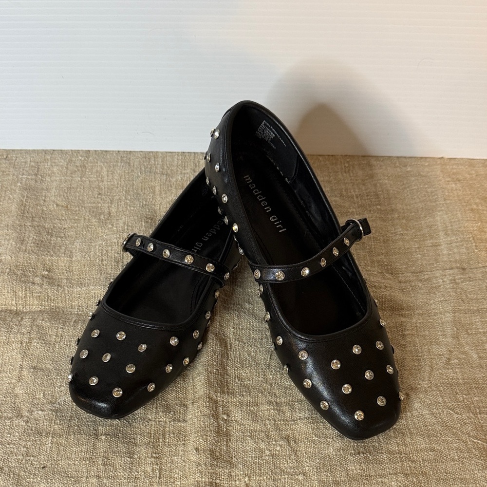 Madden Girl Black Flats with Silver Studs